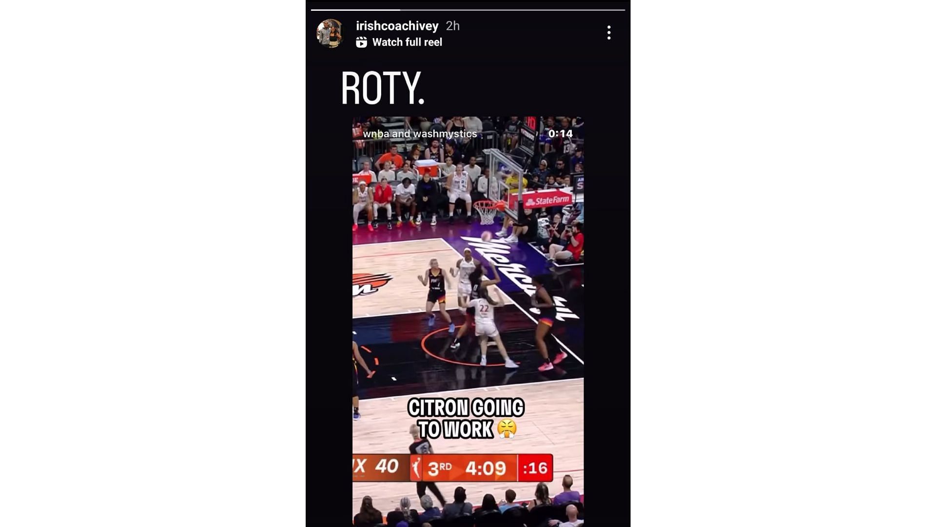 Notre Dame coach Niele Ivey shared a video of Sonia Citron&#039;s highlights against the Phoenix Mercury. Source: Instagram/@irishcoachivey