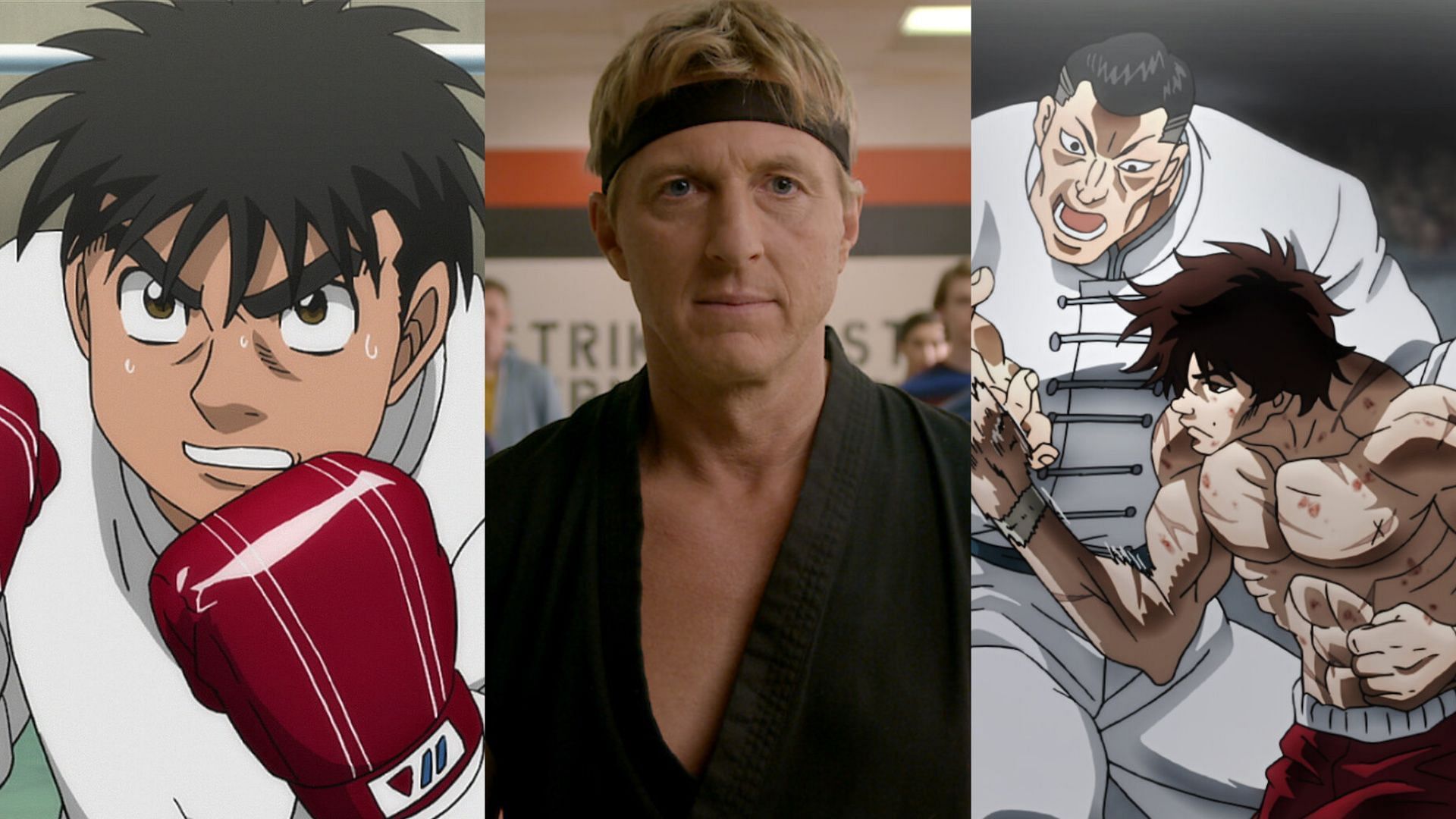 Hajime no Ippo, Cobra Kai, Baki (Image via Madhouse, Netflix, TMS Entertainment)