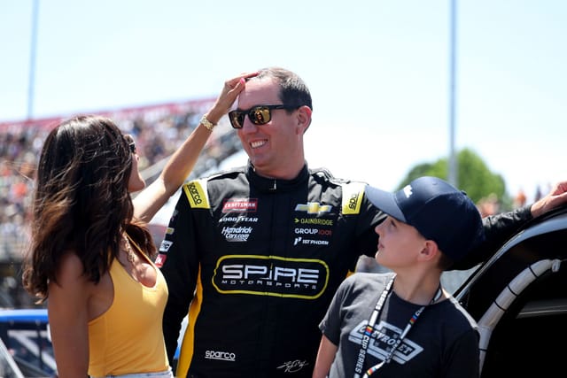 Kyle Busch's wife radiates spring chic in yellow top and floral denim combo at North Wilkesboro