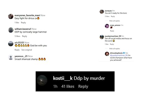 [Images Courtesy: @dricusduplessis comments section on Instagram]