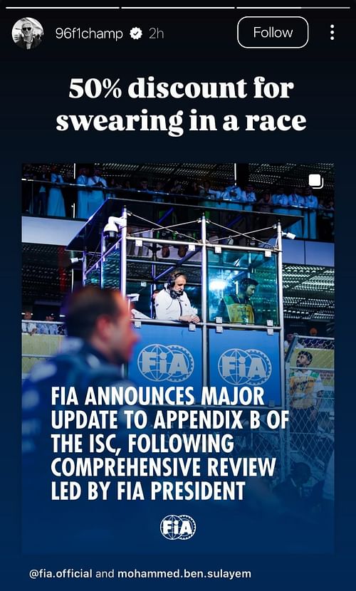 Damon Hill's story - Source: via @96f1champ on Instagram