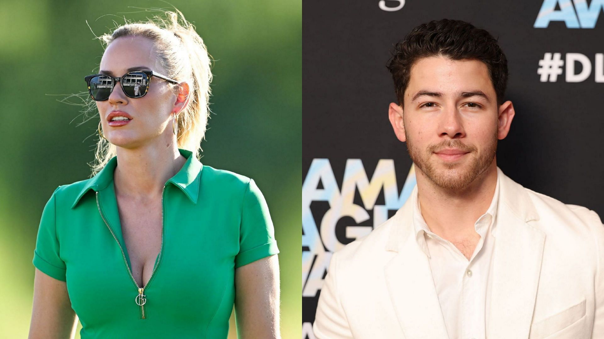 Paige Spiranac and Nick Jonas / source: Getty Images