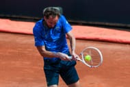 Medvedev plays a backhand in the Internazionali BNL D'Italia 2025 - Day Five - Source: Getty