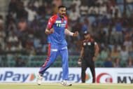 Dushmantha Chameera celebrates picking up a wicket for DC. Source: Getty