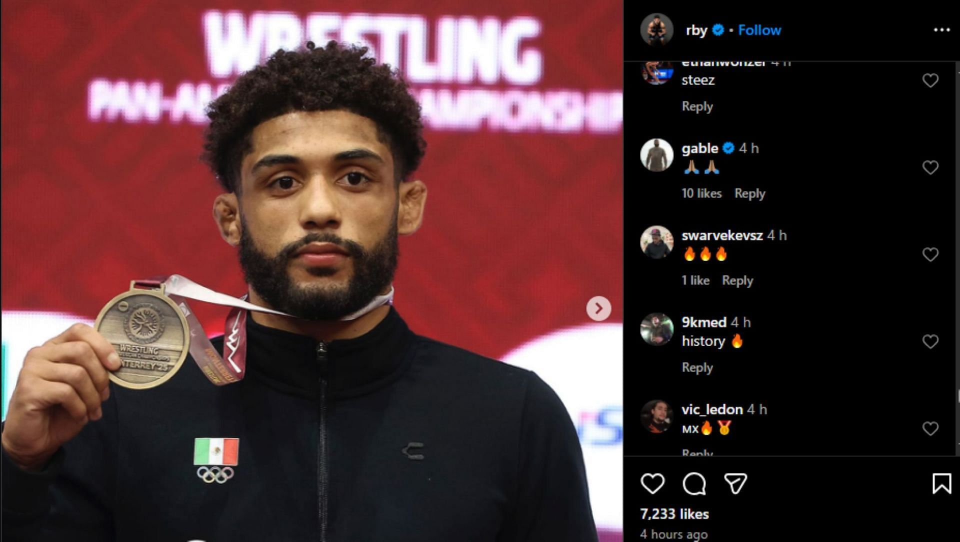 Screengrab of Gable Steveson&#039;s reaction [Image Source : Roman Bravo-Young&#039;s Instagram]