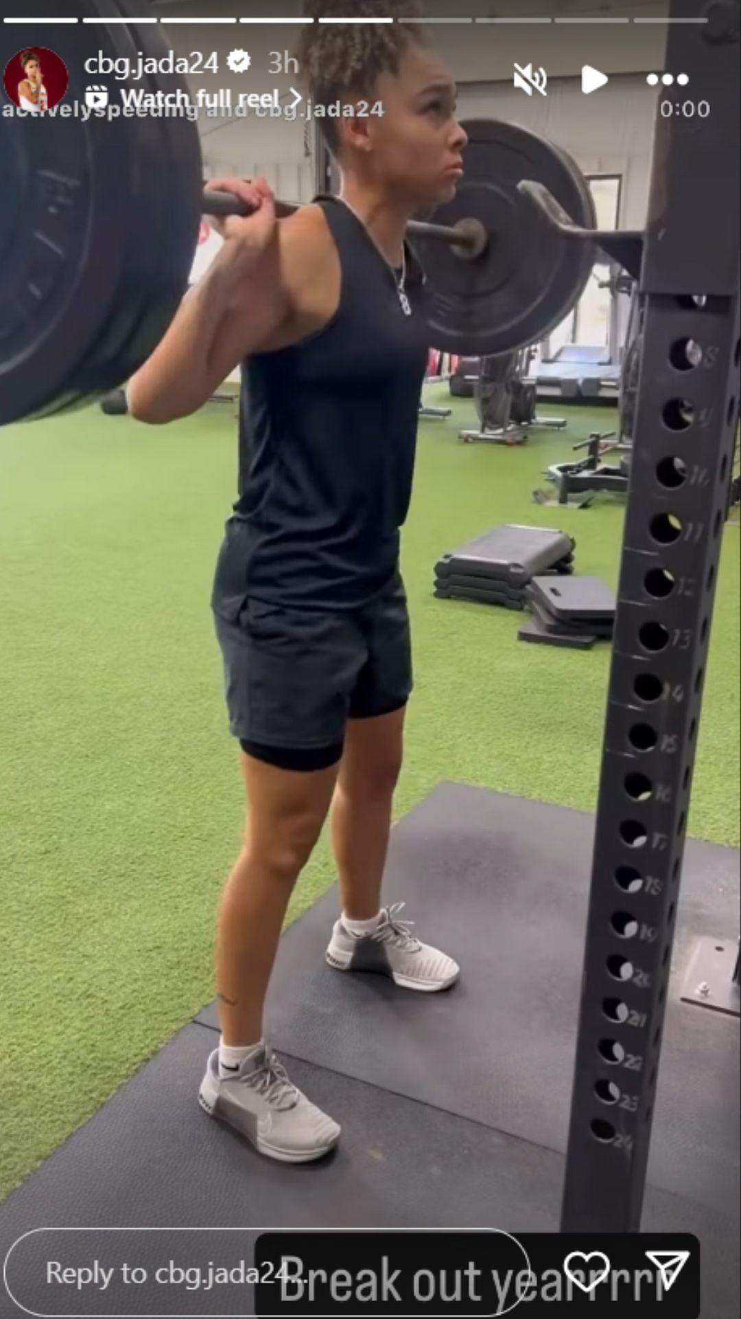 Iowa State&#039;s Jada Williams shares workout post on IG story. Image via @cbg.jada24