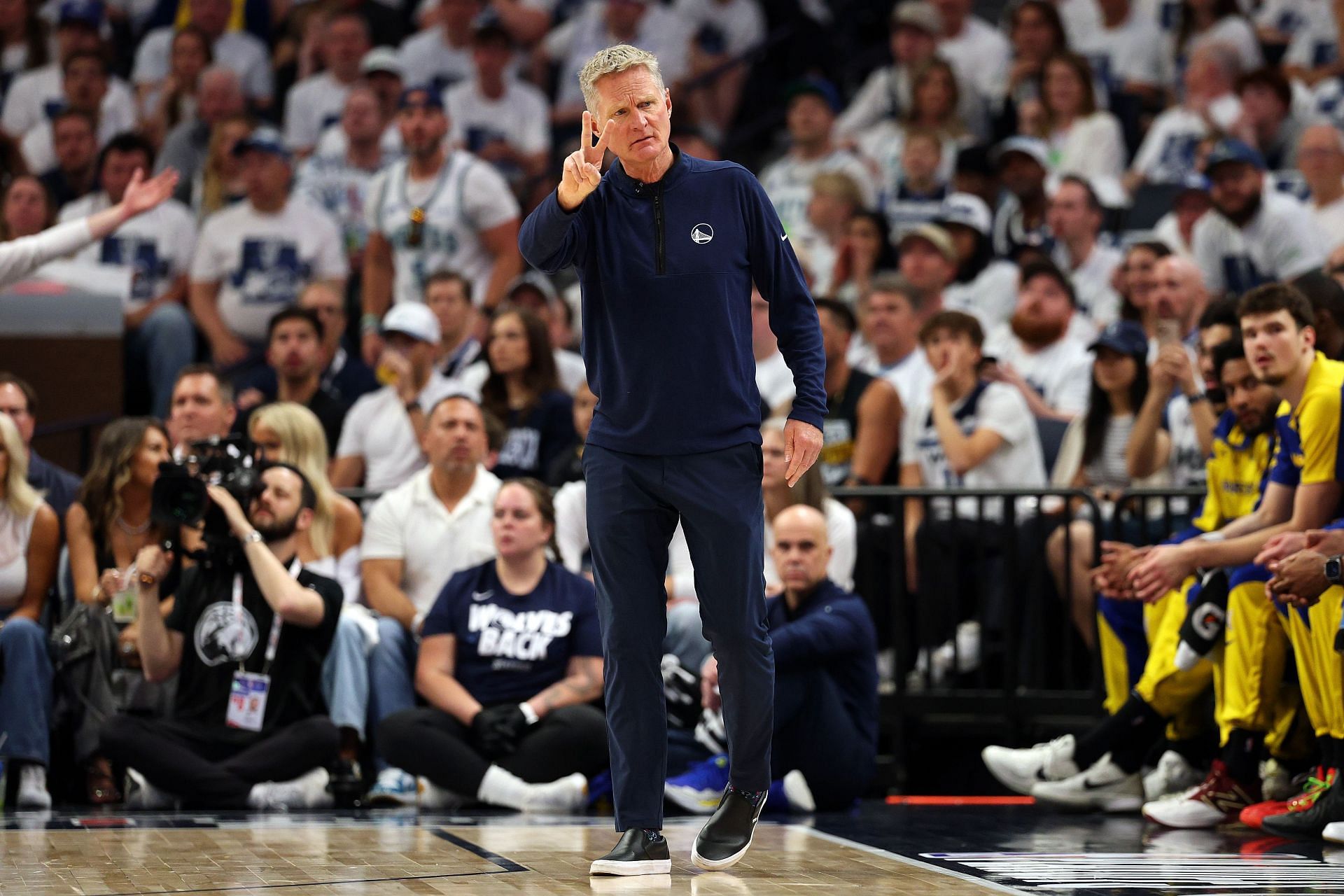 Warriors coach Steve Kerr mocked online for using 14-man rotation in Game 2 against the Timberwolves. -- Photo by GETTY