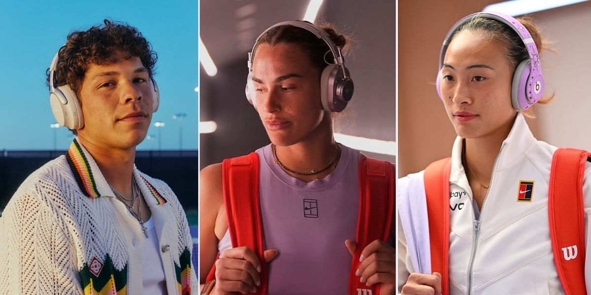 Aryna Sabalenka, Zheng Qinwen, and Ben Shelton turn up the style with their headphones in first-round wins at French Open 2025 | Image Source: Ben Shelton Instagram, Aryna Sabalenka Instagram, Roland Garros Instagram