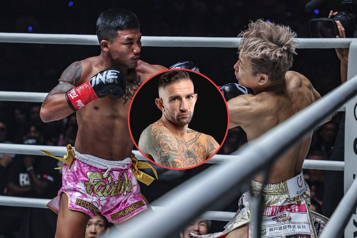 Rodtang (left), Liam Harrison (circle inset), Takeru Segawa (right) [Photo via ONE Championship]