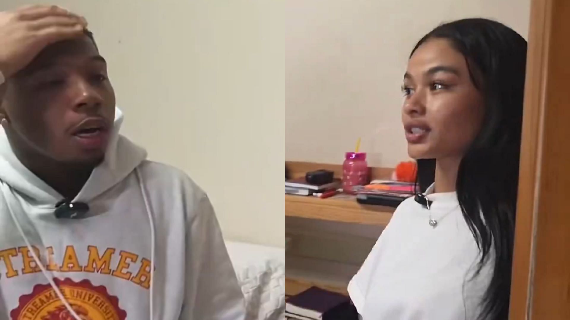 Twitch streamer DeShae Frost seemed visibly embarrased after being told by India Love that he smelled &quot;musty&quot; (Image via @FearedBuck/X)