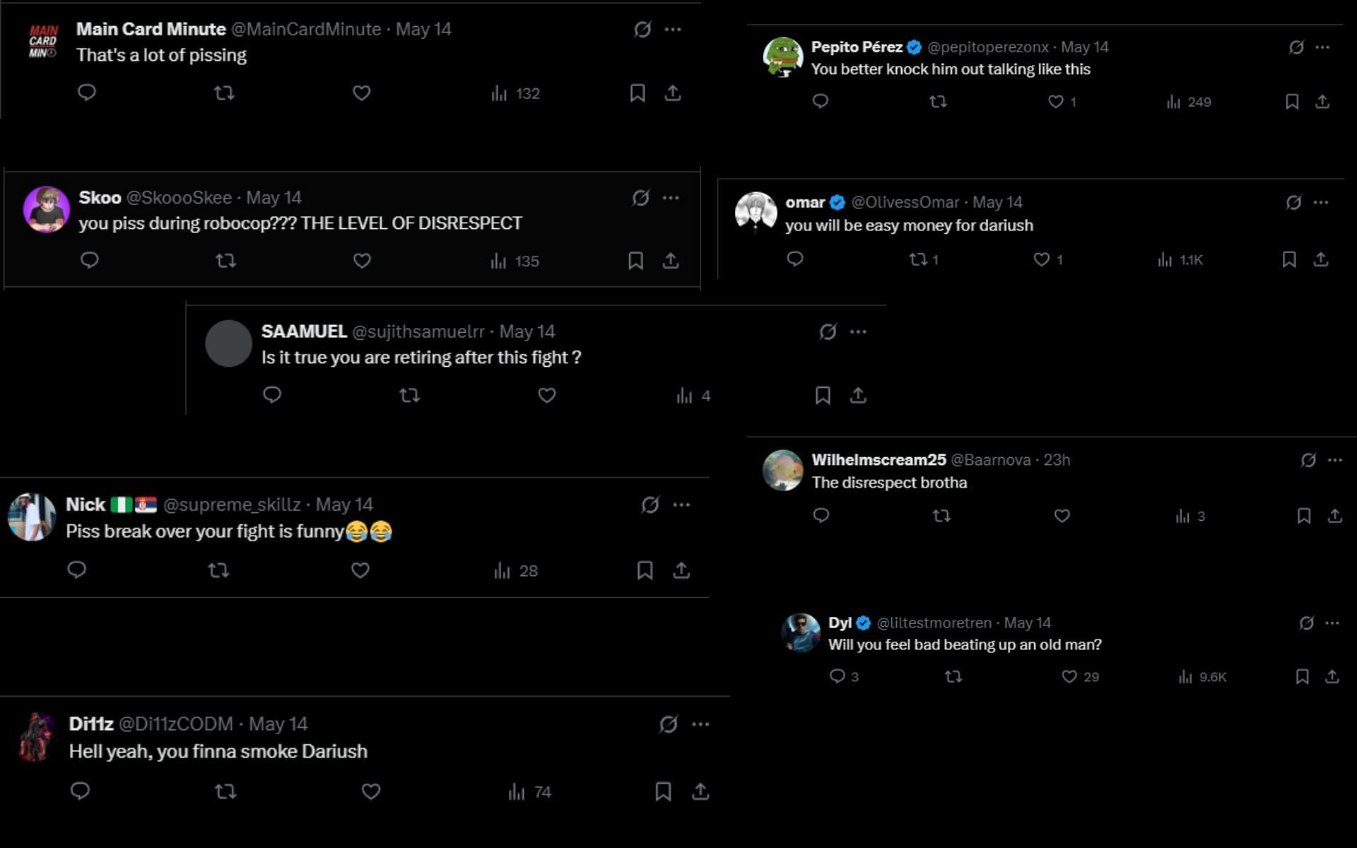 Screenshot of fan comments on Renato Moicano&#039;s X post. [Screenshot courtesy: @moicanoufc on X]