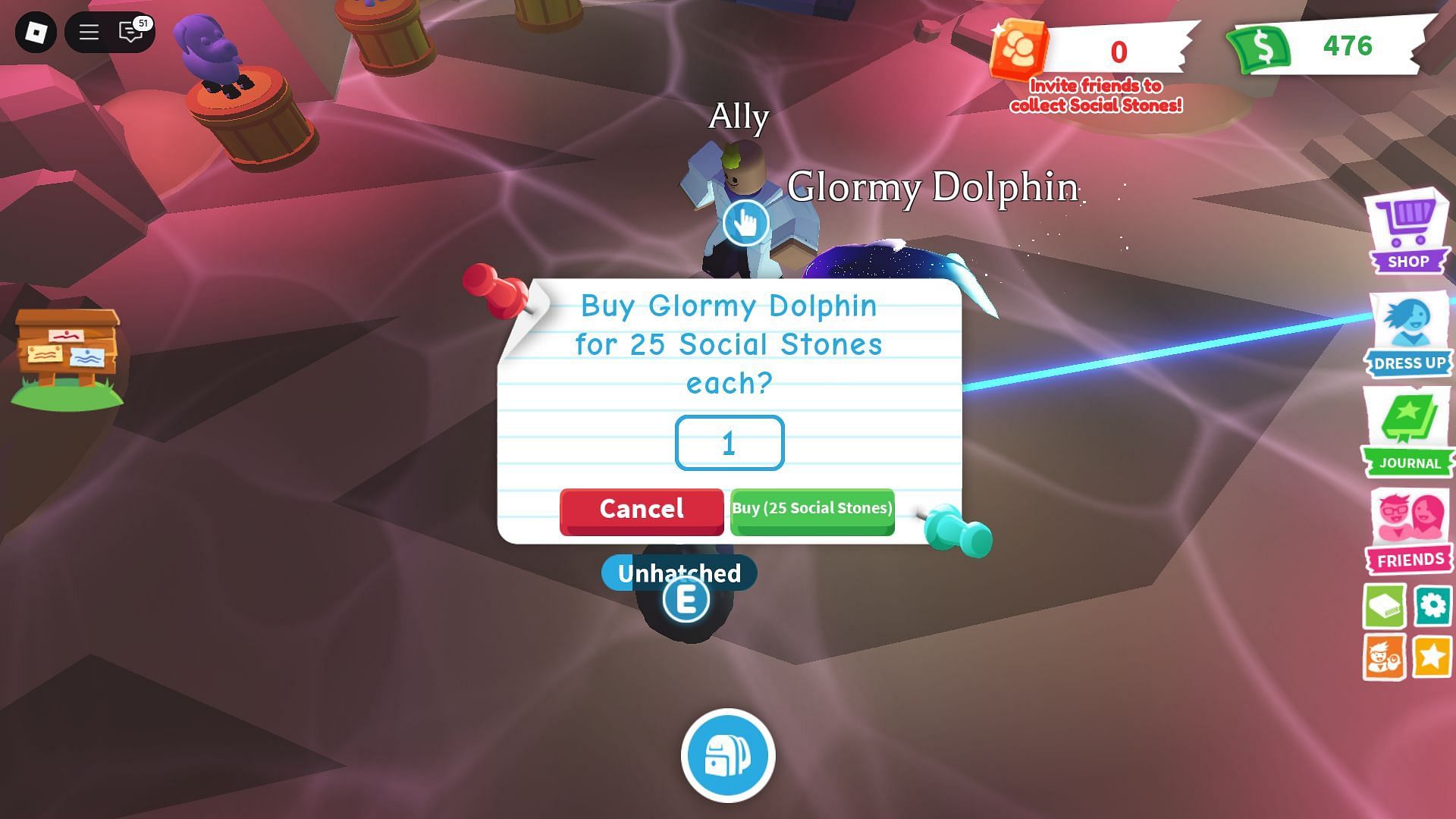 Getting the Glormy Dolphin (Image via Roblox)