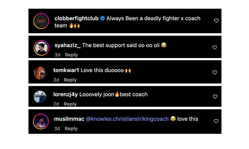 Screenshot of comments. [ONE Championship/Instagram]