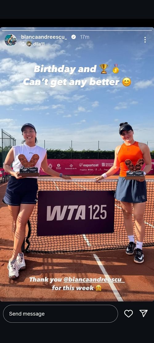 Bianca Andreescu IG Story | Source: Bianca Andreescu Instagram/@biancaandreescu