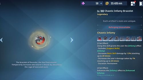 Chaotic Infamy is one of the best artifacts for Pure Sword Princess (Image via Netmarble)