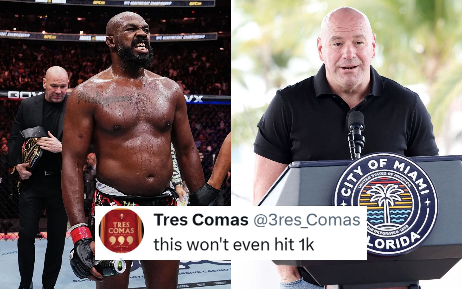 Fans mock Jon Jones (left) and Dana White (right) for viral petition. [Images courtesy: Getty Images]