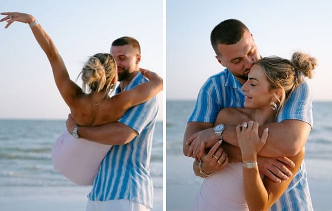 Video: Haley Cavinder gets helped up by fiancé Jake Ferguson after hilarious fall with sisters Hanna and Brandi