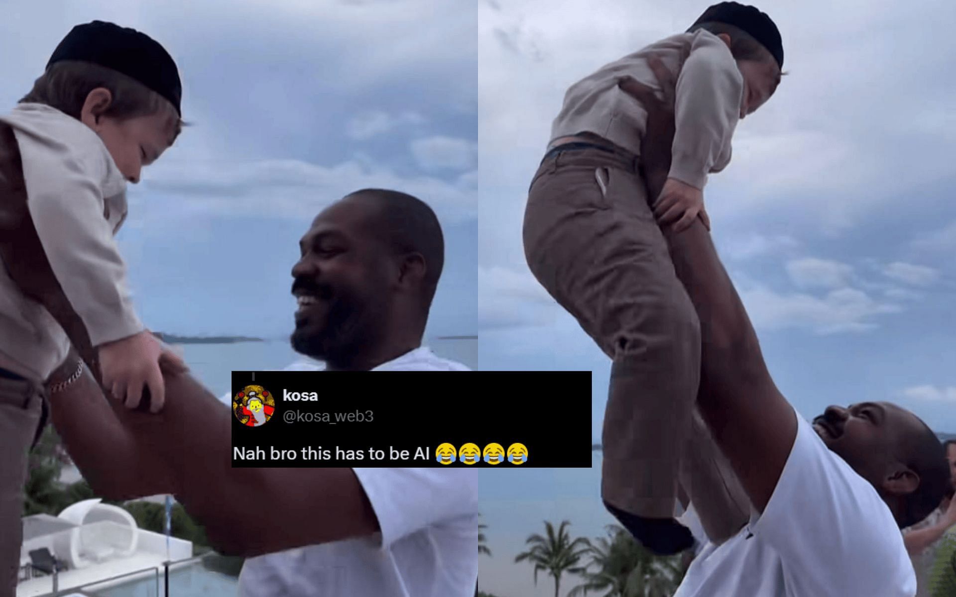 Fans react to Jon Jones lifting Hasbulla. [Images courtesy: @Red_CornerMMA on X]