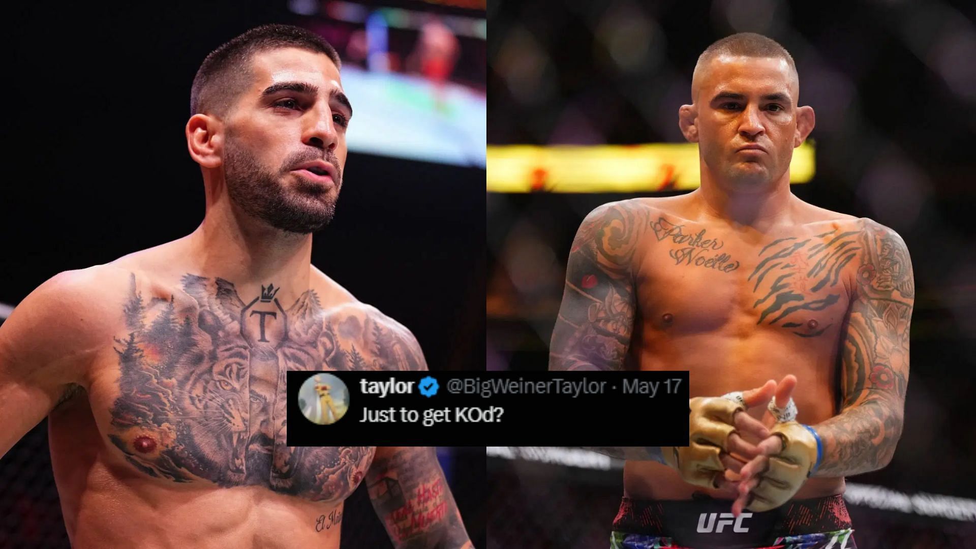 Fans discuss potential Ilia Topuria (left) vs. Dustin Poirier (right) clash. [Images courtesy: Getty Images]