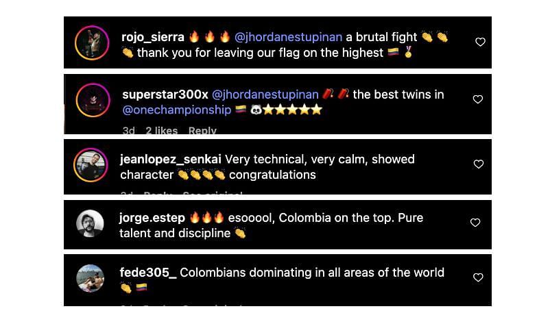 Screenshot of comments. [ONE Championship/Instagram]
