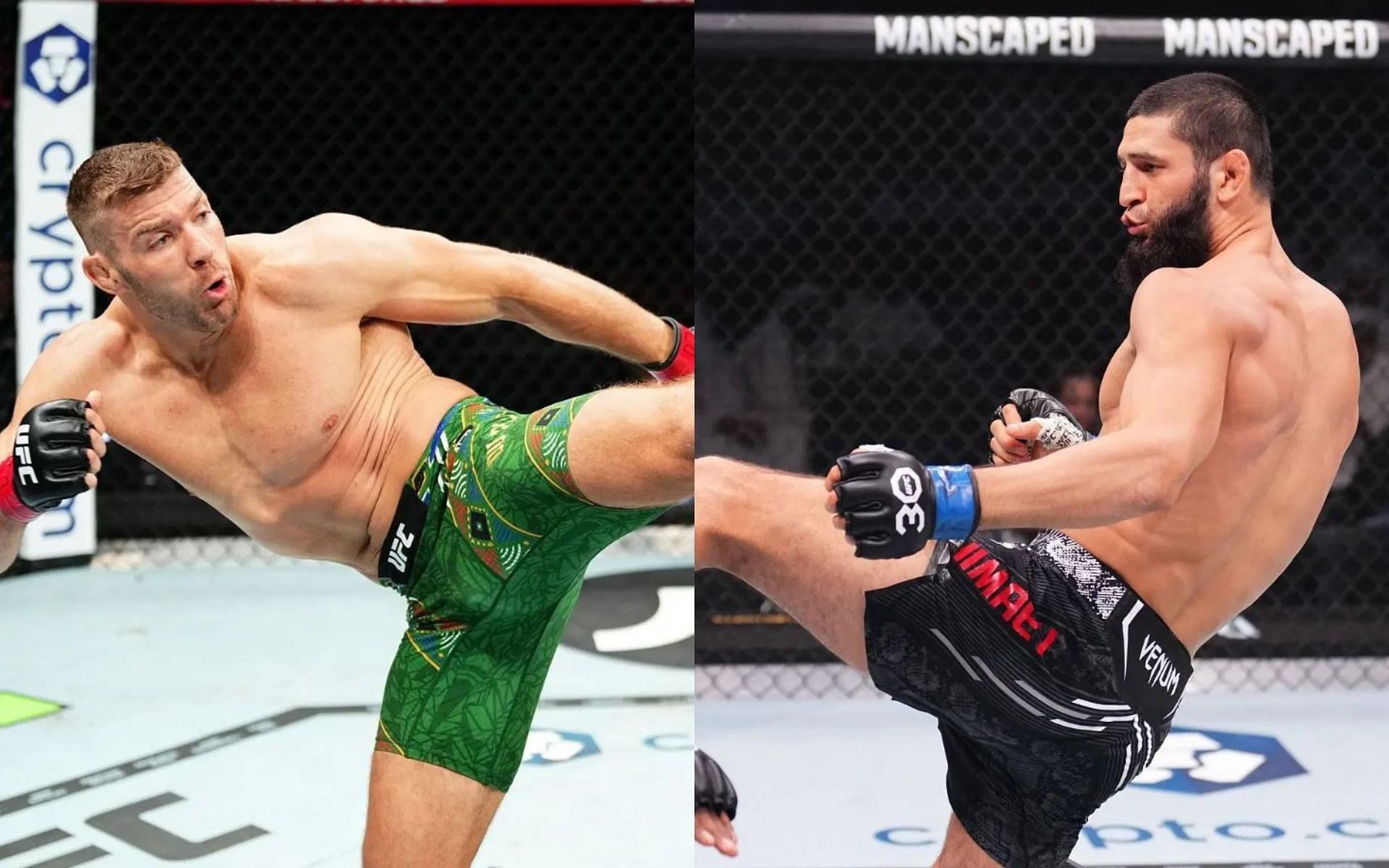Dricus du Plessis (left) is called &quot;hard work and no talen&quot; ahead of his bout with Khamzat Chimaev (right). [Images courtesy: Getty Images]