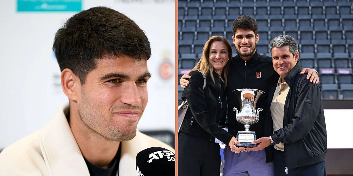 Carlos Alcaraz (left), Carlos Alcaraz with his mother Virginia Garfia Escandon and father Carlos Alcaraz Gonzalez (right), Sources: Getty