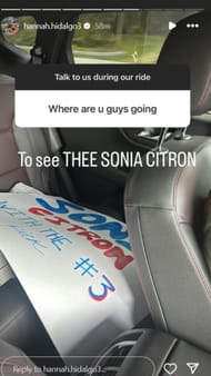 Hannah Hidalgo shows support to former Notre Dame teammate Sonia Citron on IG story. Image via @hannah.hidalgo3