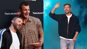 Julian Edelman and Rob Gronkowski pose with Mr Beast in rare appearance together at YouTube event