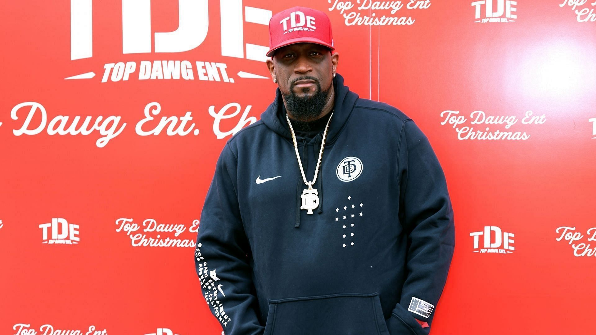 Top Dawg attends the 11th Annual TDE Christmas Concert and Toy Drive on December 12, 2024, in Los Angeles, California. (Image via Getty/Natasha Campos)