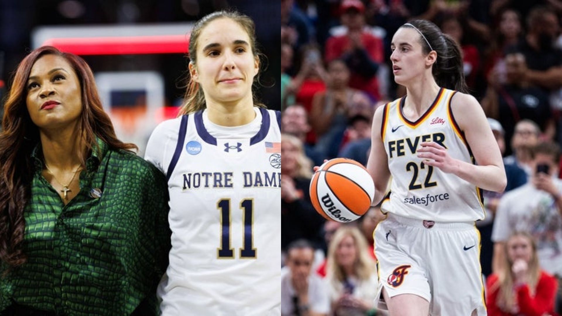 Notre Dame coach Niele Ivety and Sonia Citron; Indiana Fever star Caitlin Clark. Source: Imagn