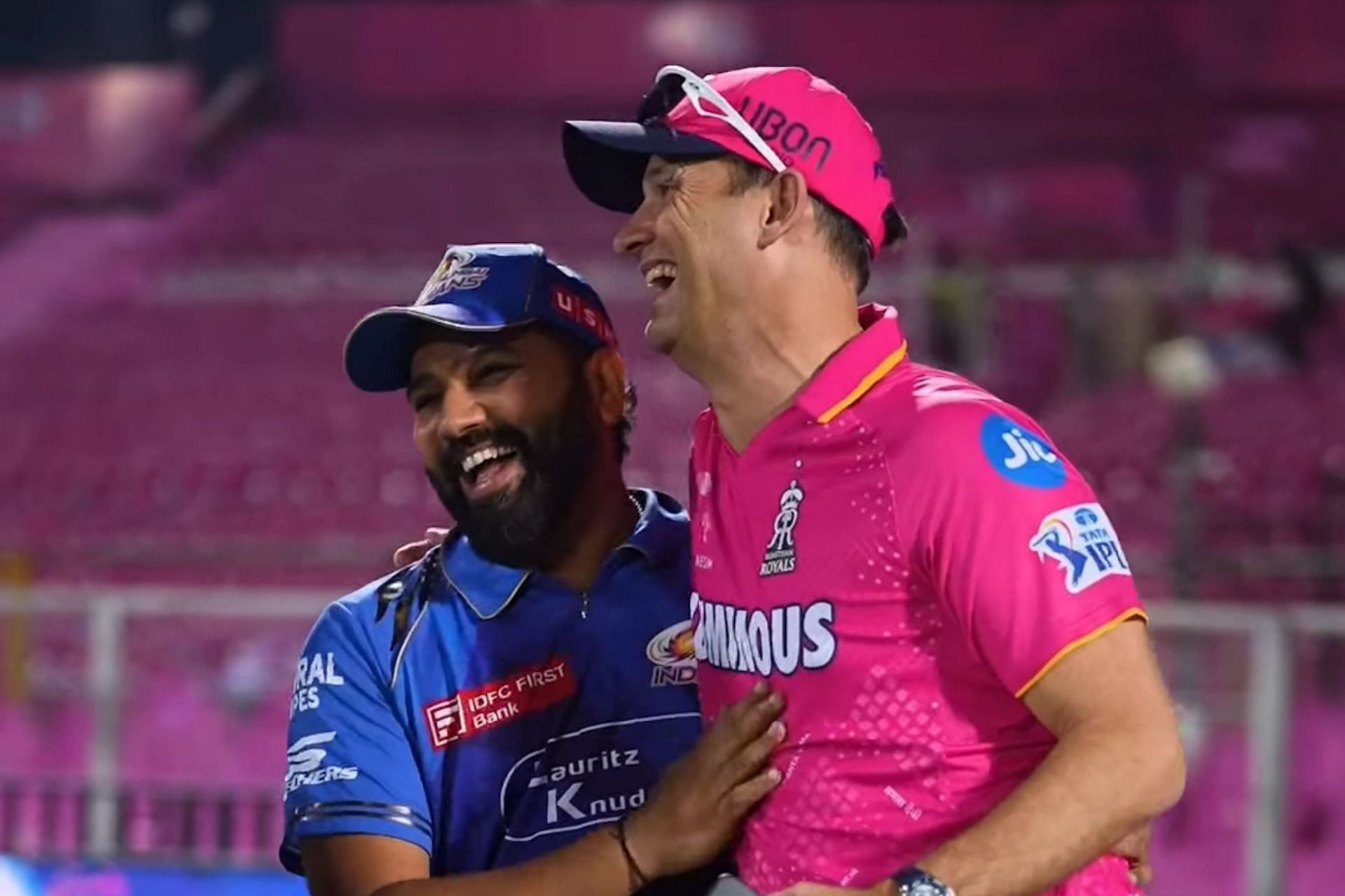 Rohit Sharma and Shane Bond (Image via X-@rajasthanroyals)