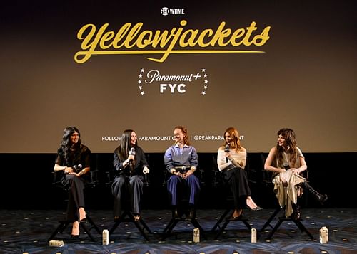 Courtney Eaton, Sammi Hanratty, Liv Hewson, Sophie Nélisse, and Sophie Thatcher speak onstage during the "Yellowjackets" S3 | FYC Screening Event in LA at Vidiots on April 11, 2025, in Los Angeles, California. (Image via Getty)