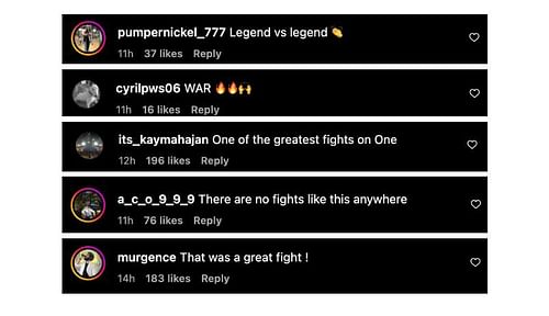 Screenshot of comments. [ONE Championship/Instagram]