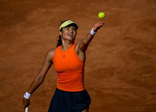 Raducanu serves in the Italian Open 2025 - Day Eight - Source: Getty