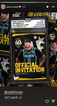 Class of 2026 prospect Jason Crowe Jr. drops 2-word reaction after receiving an invite from Made Hoops Uncommon 40 camp (Image via Instagram @jasoncrowejr)