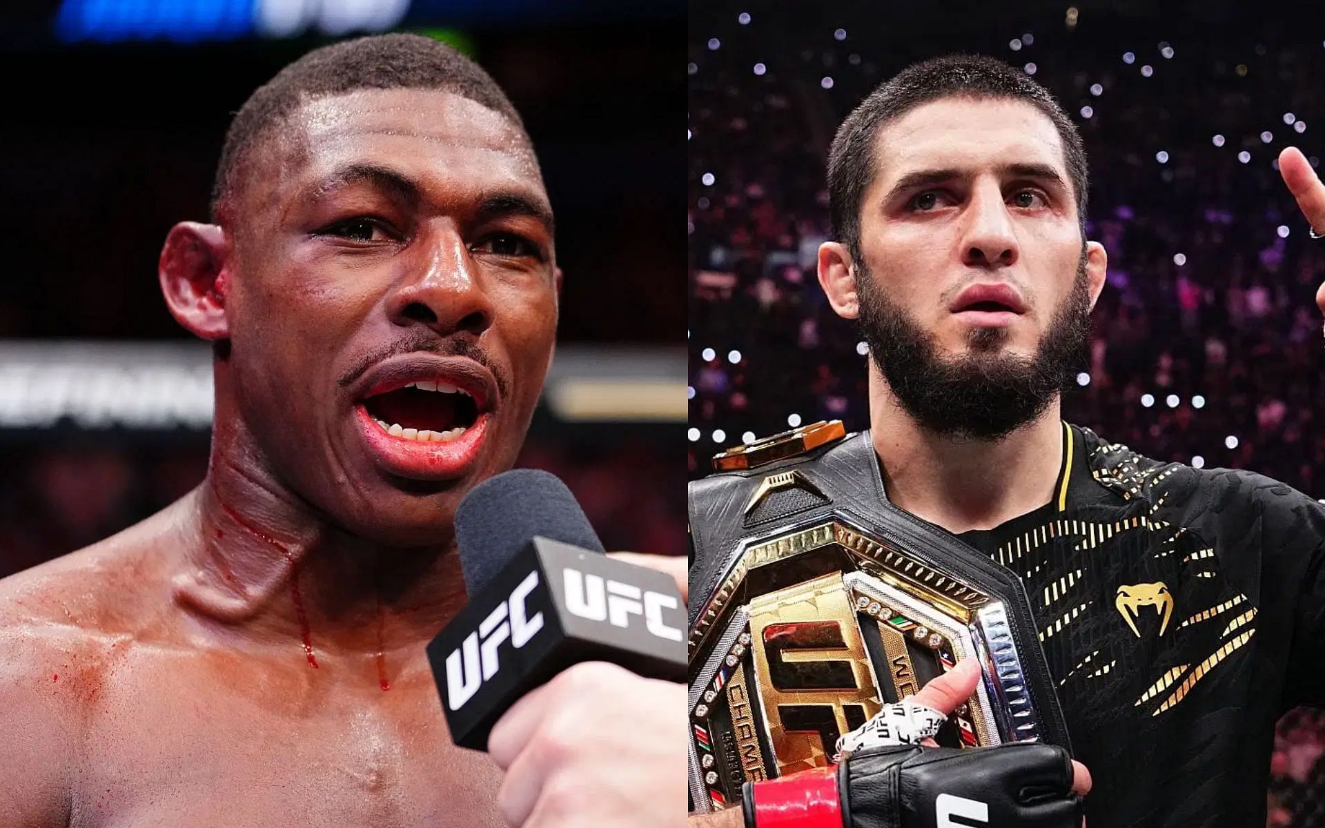 Joaquin Buckley (left) teases potential Islam Makhachev (right) fight with cold one-liner. [Images courtesy: Getty Images]