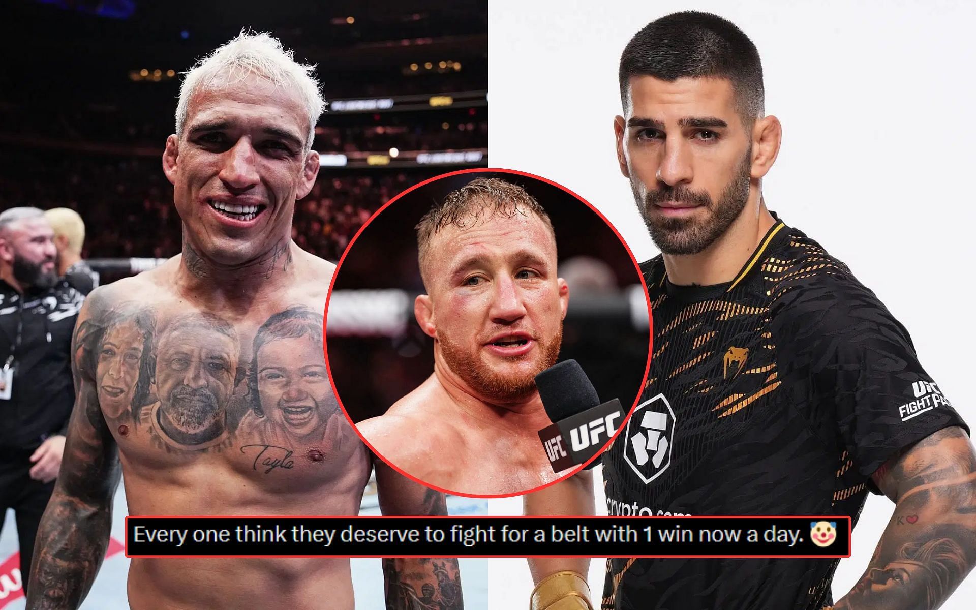 Justin Gaethje reportedly unhappy with Charles Oliveira receiving title opportunity against Ilia Topuria.