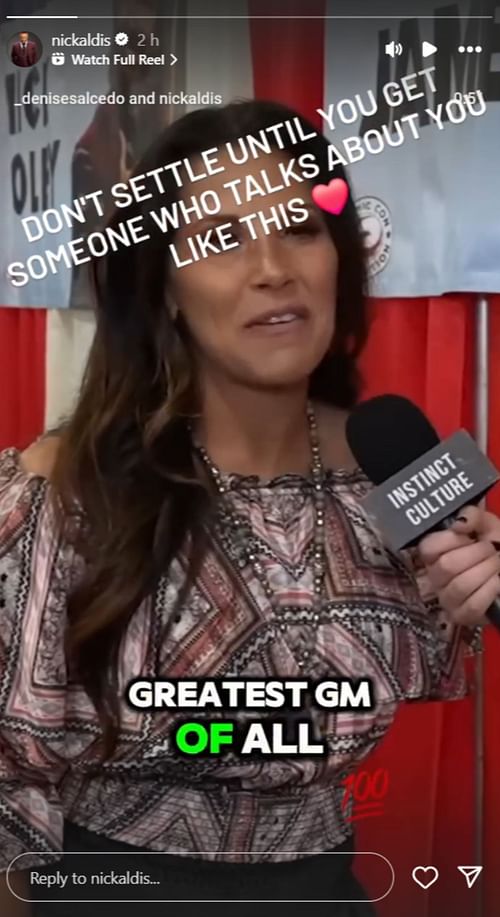 Nick Aldis reacts to praise from Mickie James. (Photo credits: SmackDown GM's Instagram story)