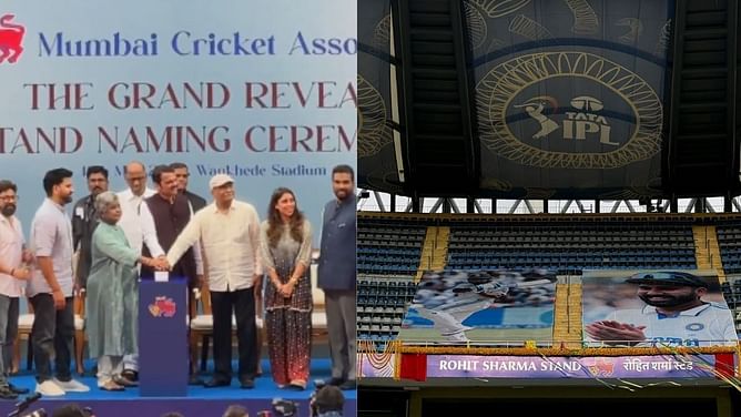 वानखेड़े स्टेडियम में रोहित शर्मा स्टैंड का हुआ अनावरण, माता-पिता भी आए नजर; देखें वीडियो