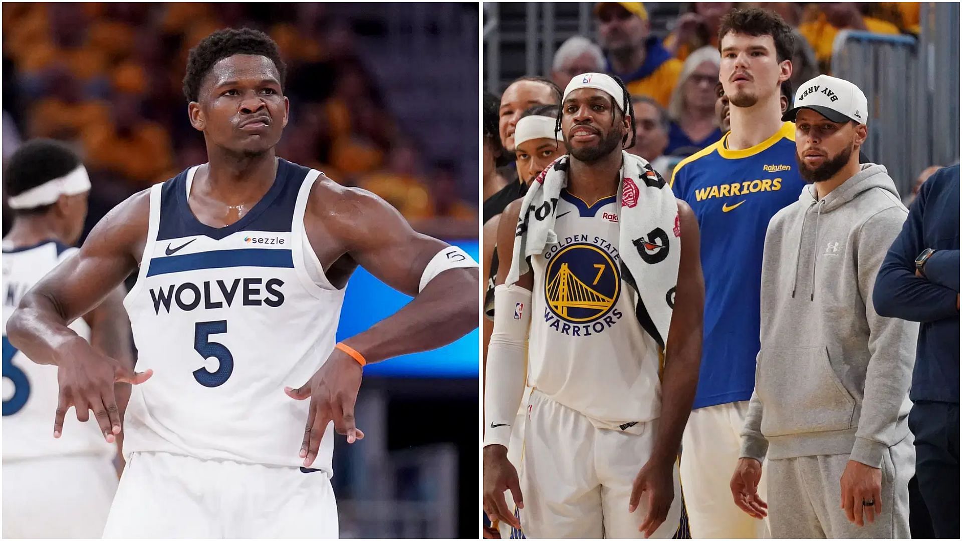 Fans react as giant slayer Anthony Edwards pushes Warriors to brink of elimination. (Photos: IMAGN)