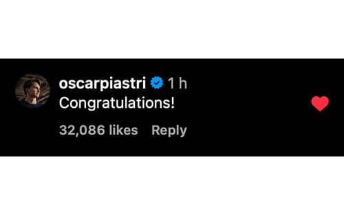 Oscar Piastri's comment on Max Verstappen's Instagram post | Source: Instagram