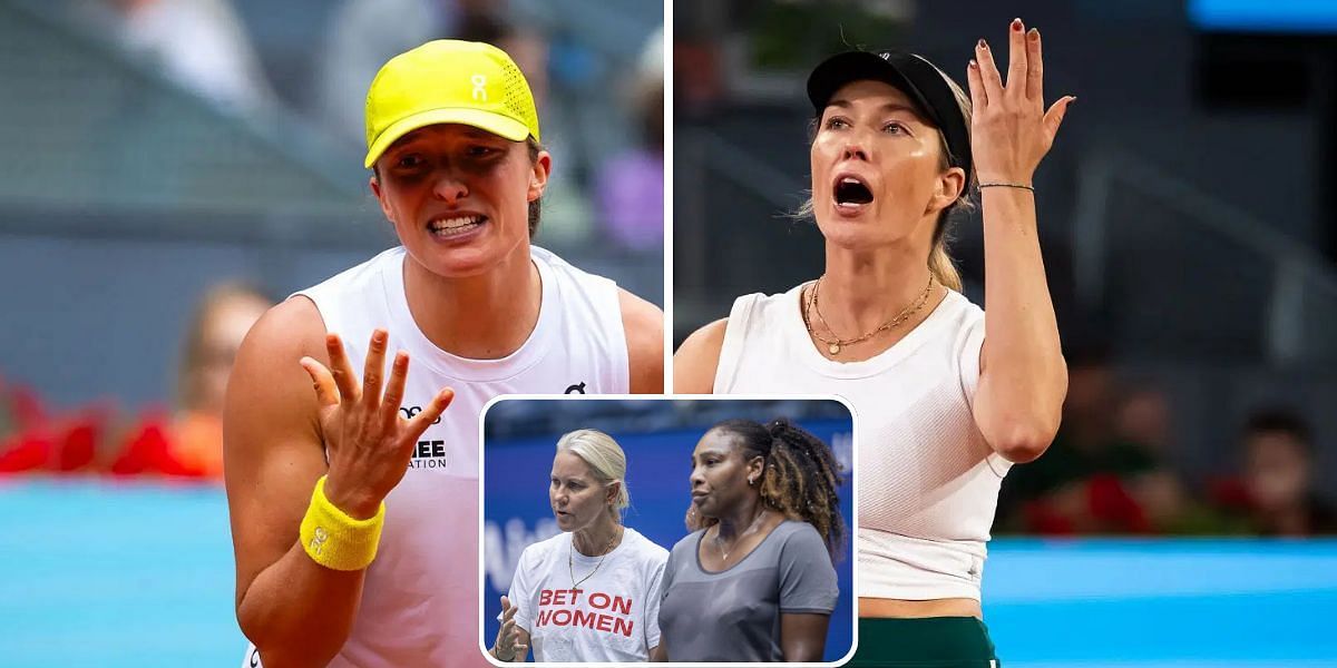 Iga Swiatek (left), Danielle Collins (right), Rennae Stubbs and Serena Williams (bottom inset), Sources: Getty
