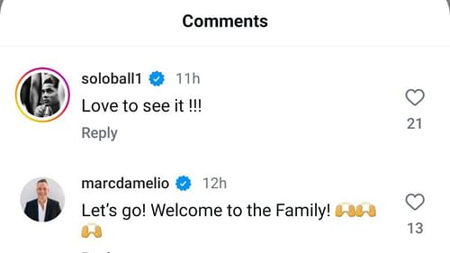 Solo Ball and Marc D'Amelio react to Dwayne Koroma. Source: Instagram/@dwaynekoroma