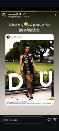 Coco Gauff IG Story | Source: Coco Gauff Instagram/@cocogauff