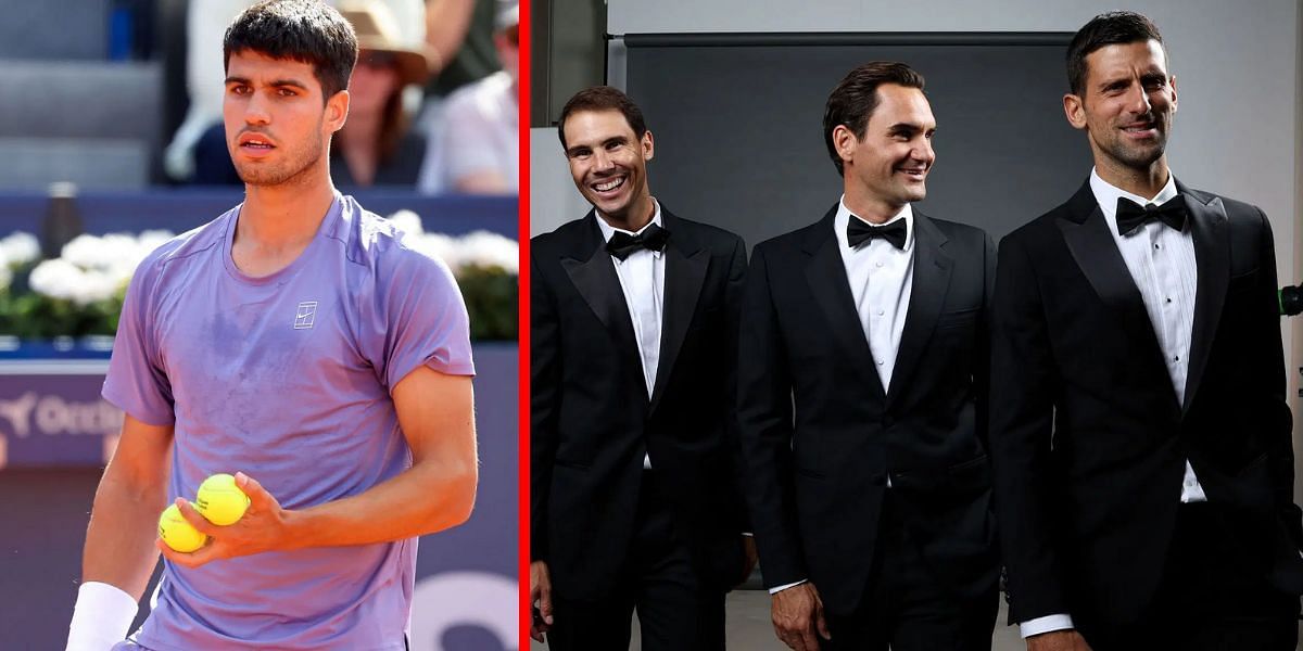 Carlos Alcaraz (L) Rafael Nadal, Roger Federer, and Novak Djokovic (R) | Getty