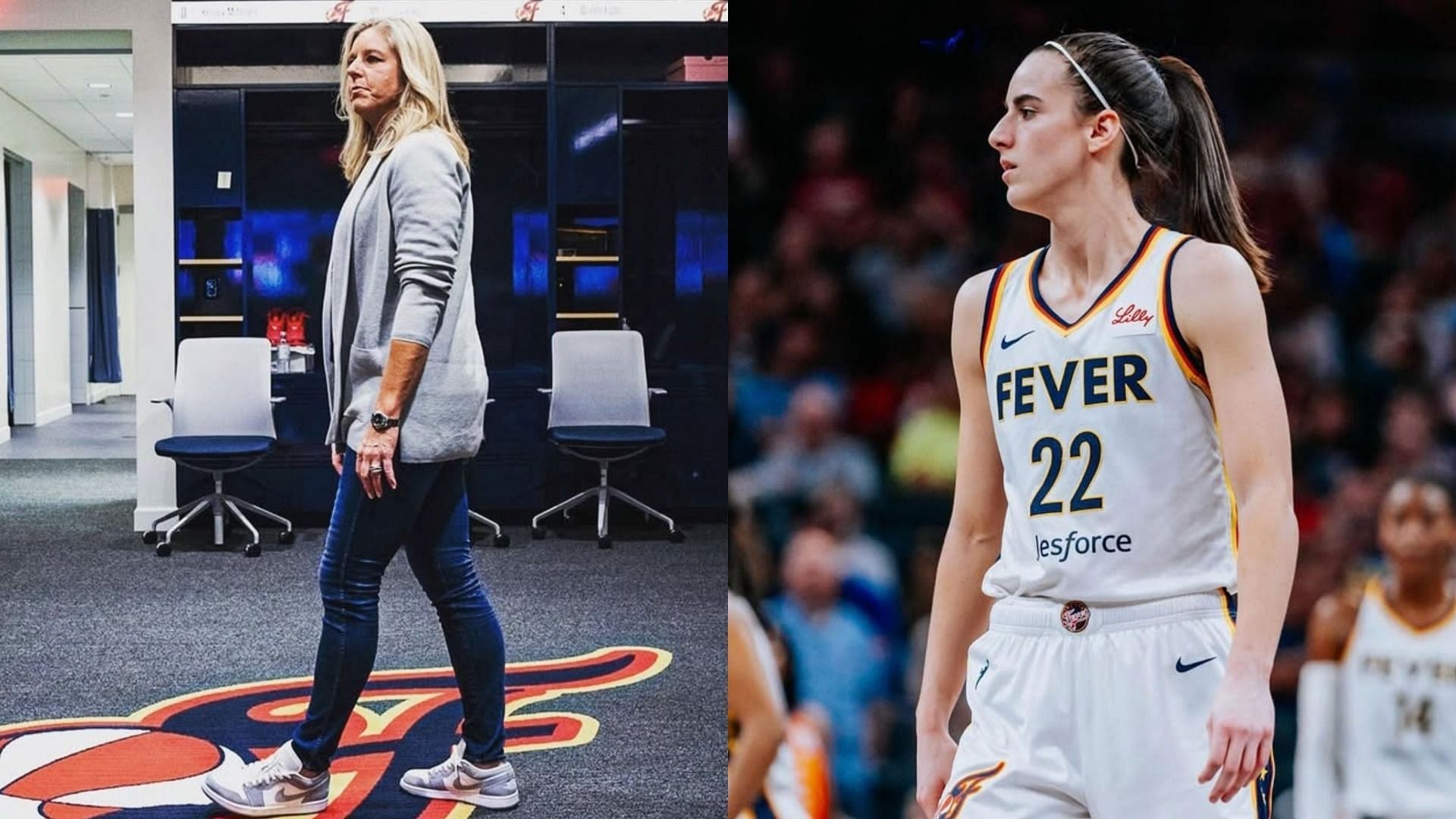 An image of Christie Sides and Caitlin Clark side by side