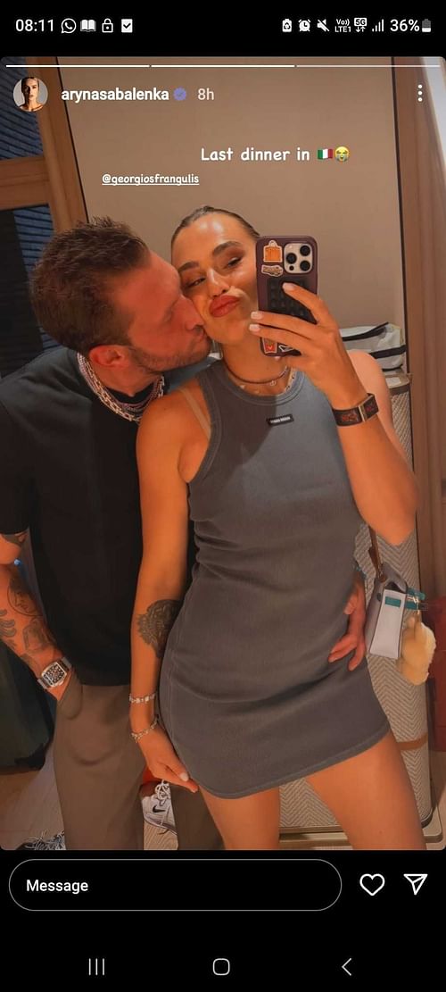 Aryna Sabalenka's Instagram post featuring boyfriend Georgios Frangulis, dated Thursday, May 15, 2025 (Source: Instagram/arynasabalenka)