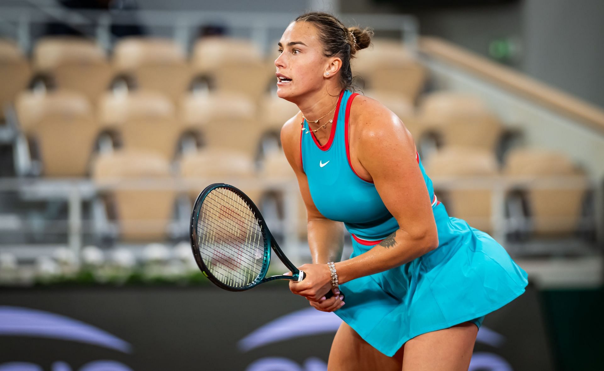 Sabalenka in action at the 2025 French Open - Day One - Source: Getty