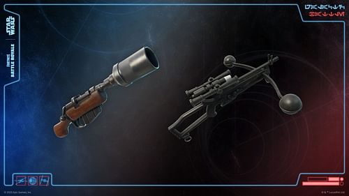 Wookiee Bowcaster and CA-87 Jawa Scatter Blaster in Fortnite (Image via Epic Games)