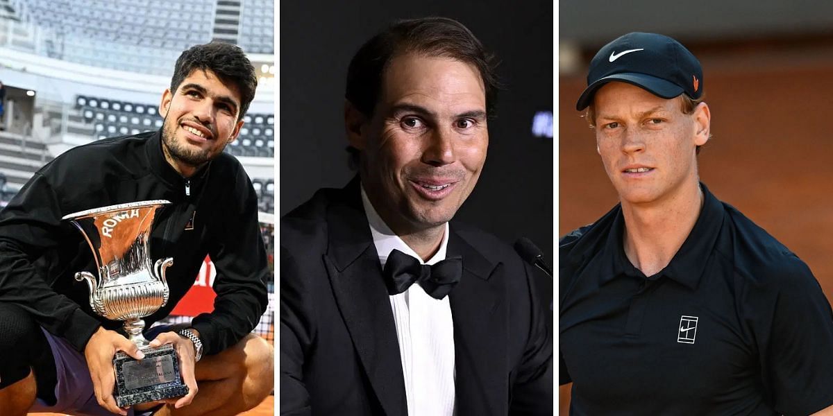 Carlos Alcaraz (left), Rafael Nadal (center), Jannik Sinner (right), Sources: Getty